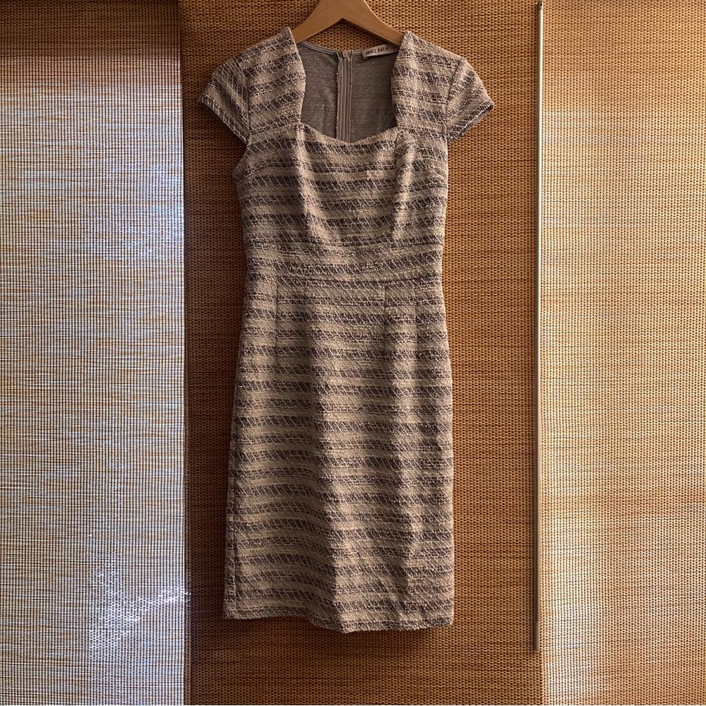 Grace Karin Elegant Patterned Midi Dress in Gray and Cream